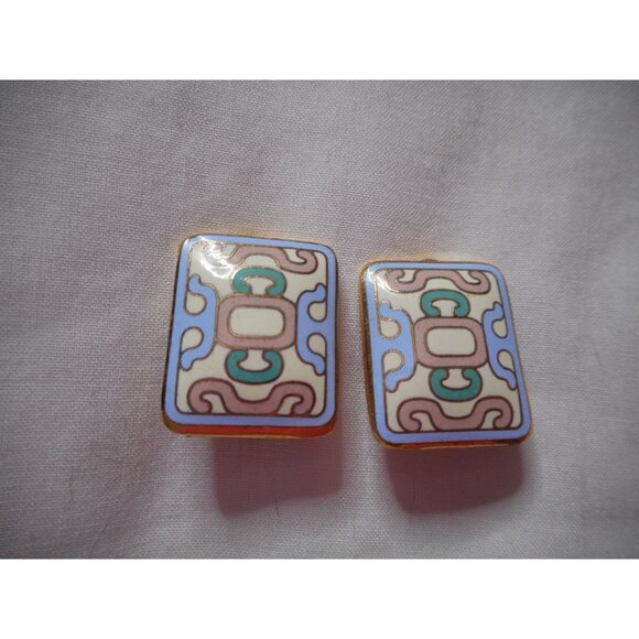 Vintage Jewelry - Vintage 1980s clip on earrings Multicolor ethnic look costume jewelry  Aztec